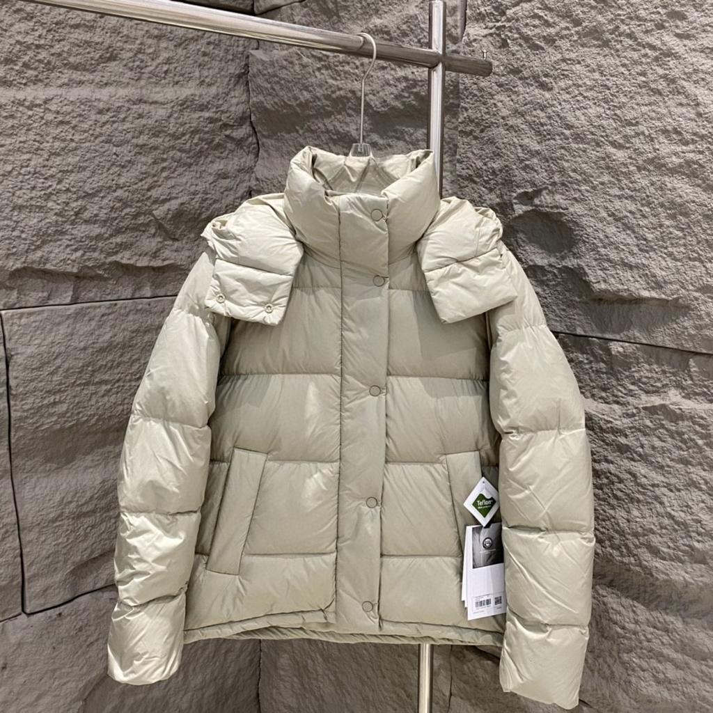Lulu Wunder Puff Five-grid down jacket hooded white goose down puff short women