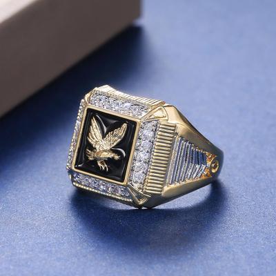 Kayi Gold-Plated Men's Diamond Eagle Ring: European & American Fashion, Noble & Bold Design.