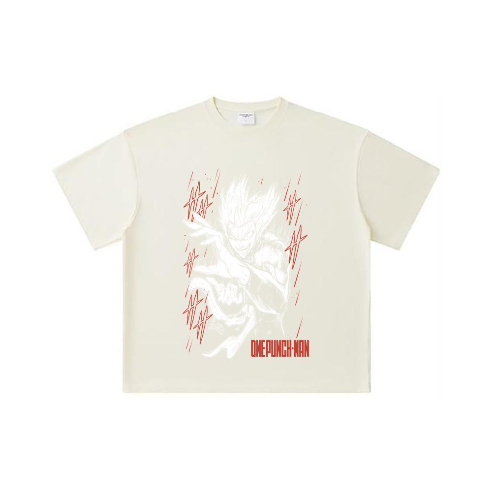 260 GSM Double Yarn 32 Count 100% Cotton One Punch Man V4 Garou Print Unisex Heavy Cotton T Shirt
