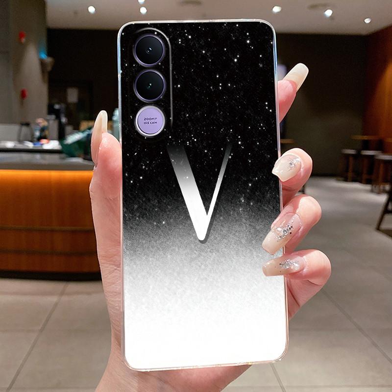 Anti-scratch Phone Case For Vivo V70 FE Jelly Clear TPU Soft Casing Lucky Letter Pink Shiny Starry Sky Pattern Couple Shell