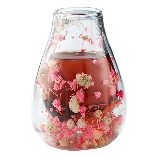 Mini Glass Decorative Bottle with Dried Flowers Compact Transparent Floral Ornament for Desk Bedside Window Sill Double Wall Hydroponic Vase Home