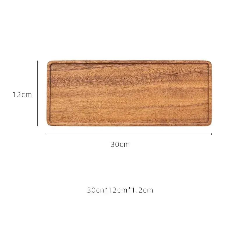 1Pcs Acacia Wood Serving Tray Square Rectangle Breakfast Sushi Snack Bread Dessert Cake Plate With Easy Carry Grooved Handle New