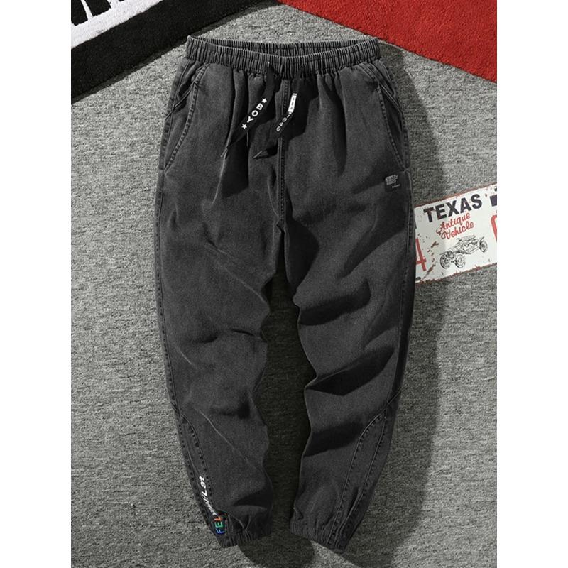 Men's Jogger Jeans Streetwear Black Blue Casual Denim Cargo Pants Stretch Taper Jeans Baggy Trousers