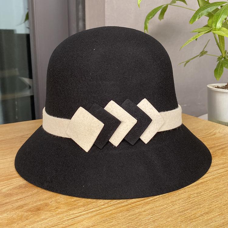 

Шерстяной цилиндр в британском стиле, куполообразный, модный, теплый, осенне-зимний, шляпа-котелок, женский, универсальный, черно-белый, фетровый цилиндр M（56-58cm） чёрный