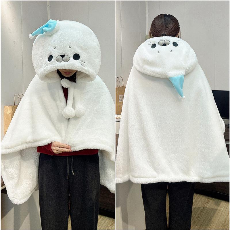 Adorable Seal Cape: Soft Hooded Cloak for Girls and Boys, Thick Winter Shawl for Dorm or Bedroom