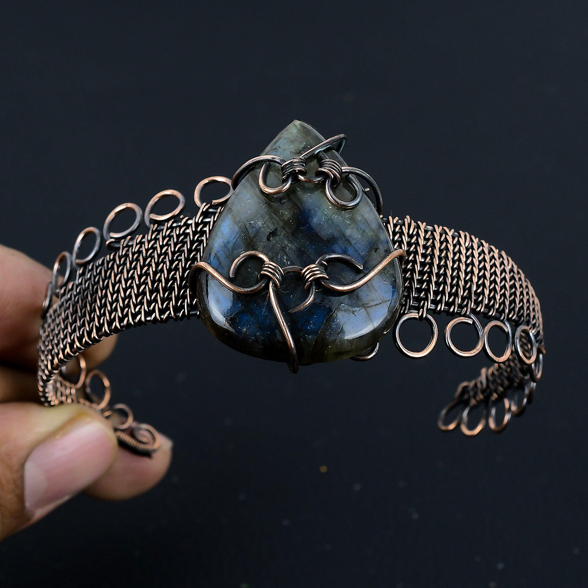 

Браслет из лабрадорита, Ювелирные изделия, обернутые медной проволокой 999 пробы, Браслет с драгоценным камнем, Подарок для нее, Изящные украшения ручной работы