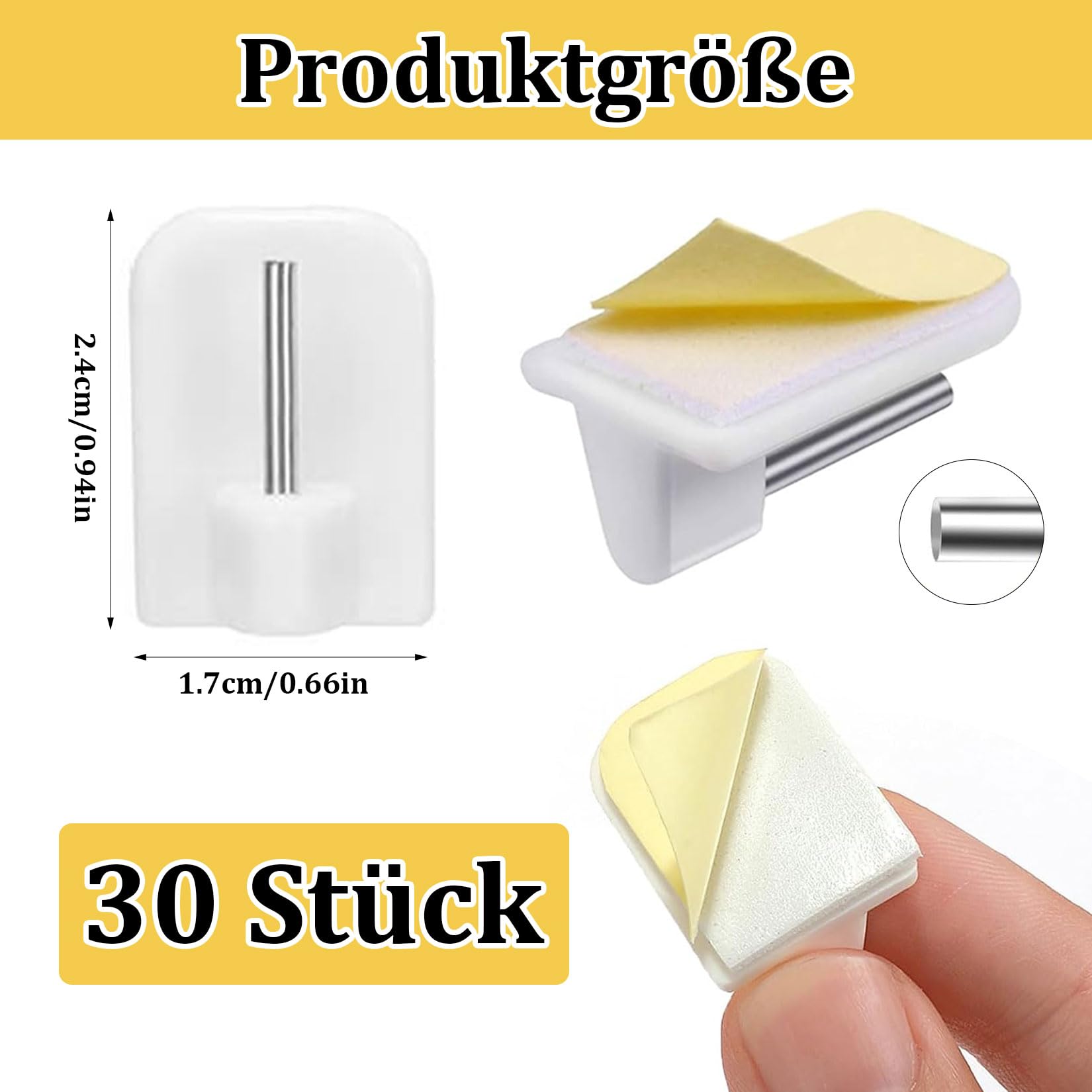 

30pk White Self-Adhesive Curtain Hooks - Plastic Hooks for Rods & Bistro Poles