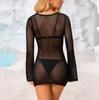 European and American fashion knitted hollow see-through dress, sexy Spice Girl summer beach style long-sleeved short blouse