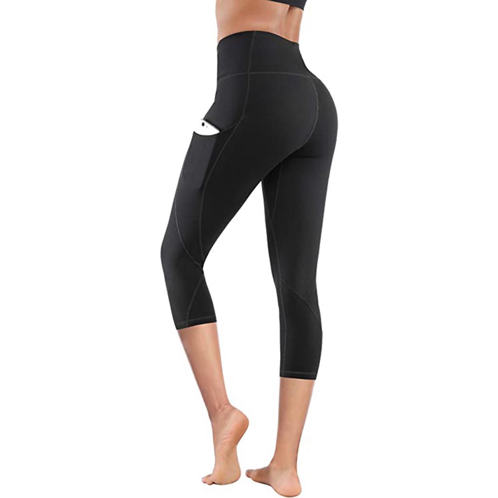 Women's Tight Elastic Quick Dry Color Pocket Capris Seamless Yoga Pants