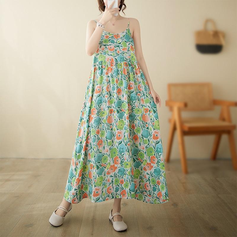 

Хлопок без рукавов на бретельках больших размеров, новые винтажные платья с цветочным принтом для женщин, повседневное свободное длинное летнее платье L