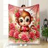 Cute Monkey with Heart & Roses Patterned blanket, flannel, suitable for all seasons, home decor, warm and cozy