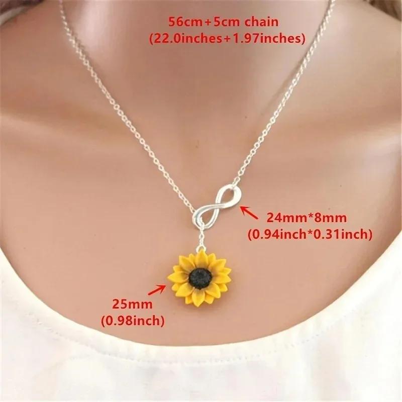 Daisy Fashion Simple Yellow Sunflower Heart Lariat Necklace Women Infinity Charm Bridal Flower Sunflower Bridesmaid Necklace