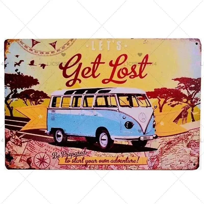 Peace Bus Beach Surfing Cartoon Wall Logo Retro Art Metal Plate Decoration Tin Logo Garage Bar Wall Decoration Tinplate Poster