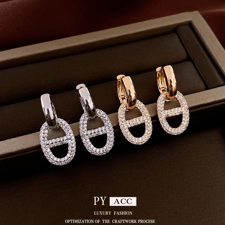 18K Vergoldete Zirkon Schweinenase Ohrklemmen - Elegante, Vielseitige High-End Mode Ohrringe