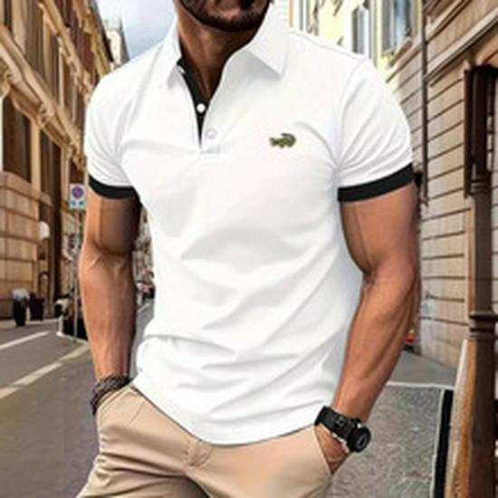 Men's Short Sleeve Polo Shirt - Solid Color, High-End Business Casual, with Lapel.
