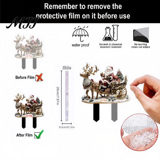 Winter Fairy Tale Decor Christmas Elf Garden Stake, Santa Reindeer Sleigh Acrylic Yard Decorative Flower Pot Inserts Sign, Outdoor Holiday Decoration