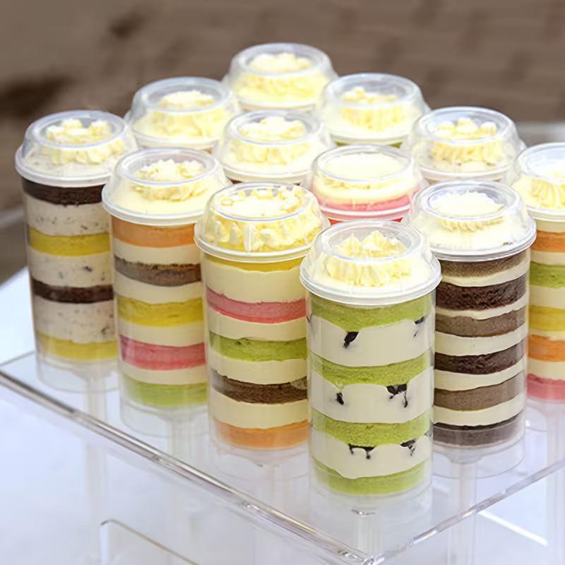 10Pcs Push Up Cake Shooter Round Shape Transparent Cake Holders Push Plastic Containers With Lids For Ice Cream Baking Molding