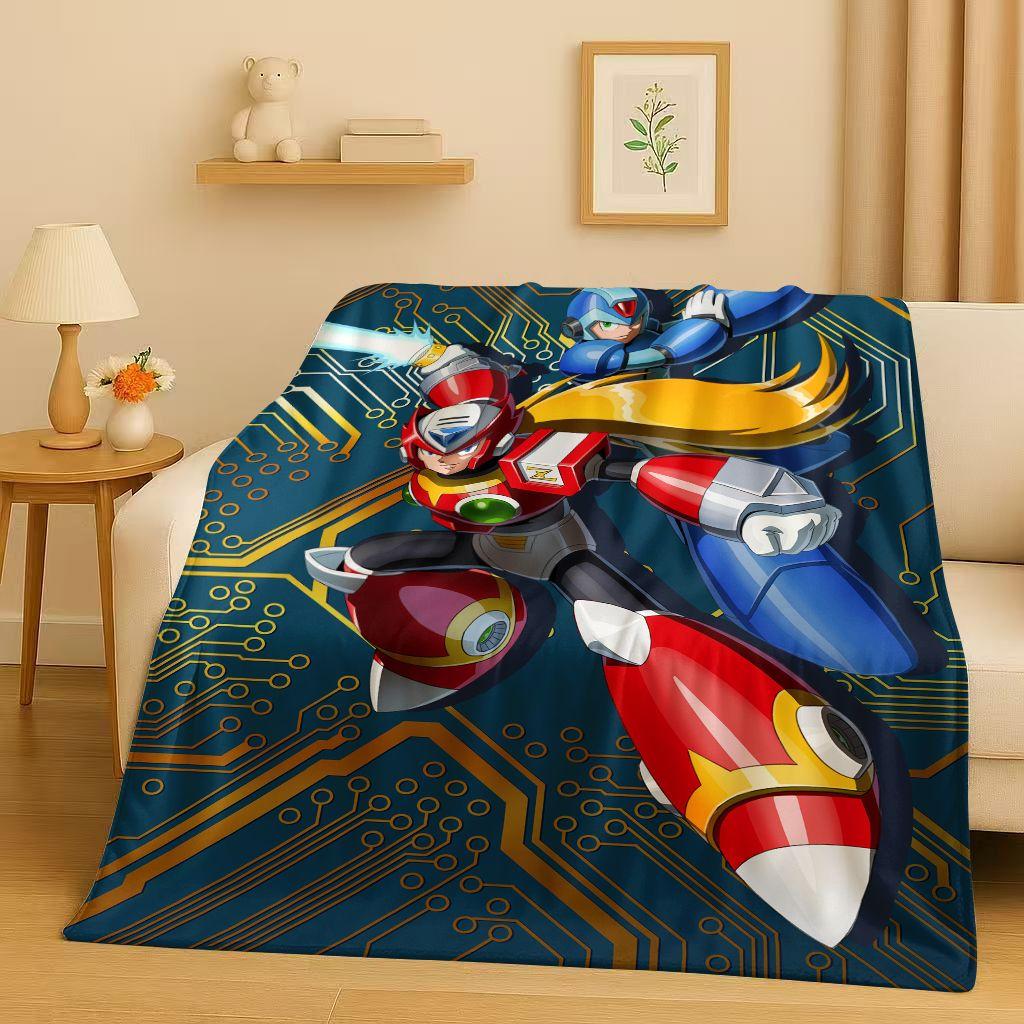 Classic Game Rockman Mega Man Flannel Blanket,Ultra Soft Warm Plush Throw for Home Bedroom Bed Sofa Cover Office Travel Picnic