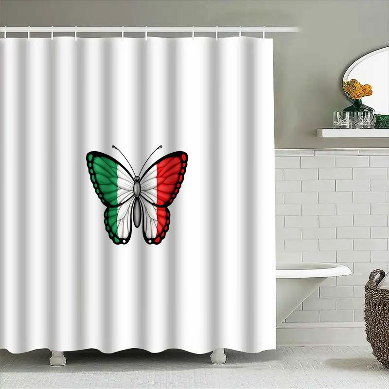 Butterfly Shower Curtain Nature Floral Bathroom Decor Tropical Plants Scenic Wall Hanging Artistic Home Decor Modern Style