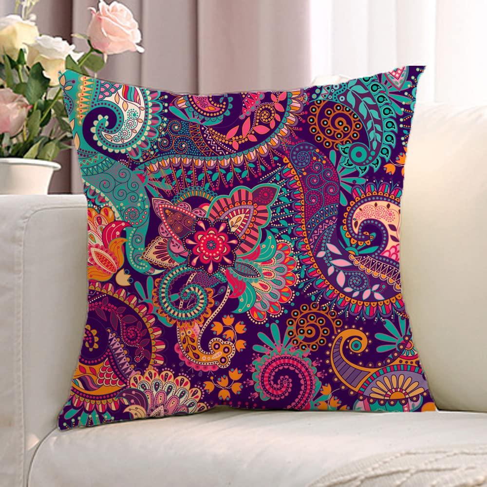 1Pc Colorful Boho Paisley Cushion Cover, Bohemian Floral Throw Pillow Case For Home Sofa Bedroom Decor