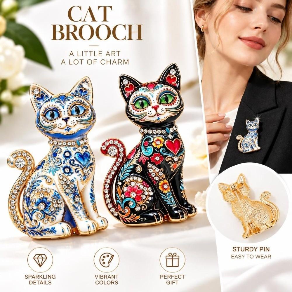 Metal Cat Brooch Rhinestone Accents Brooch Pins New Lapel Badge Daily Outfits