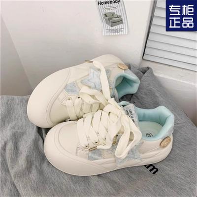 New Thick-soled 2024 Spring and Summer Bread Shoes Women's Port Style Harajuku Stars Sports Board Shoes Niche Original White Shoes