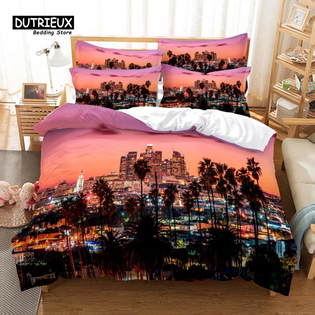 City Night Scene Bedding Set, 3Pcs Duvet Cover Set, Soft Comfortable Breathable Duvet Cover, For Bedroom Guest Room Decor