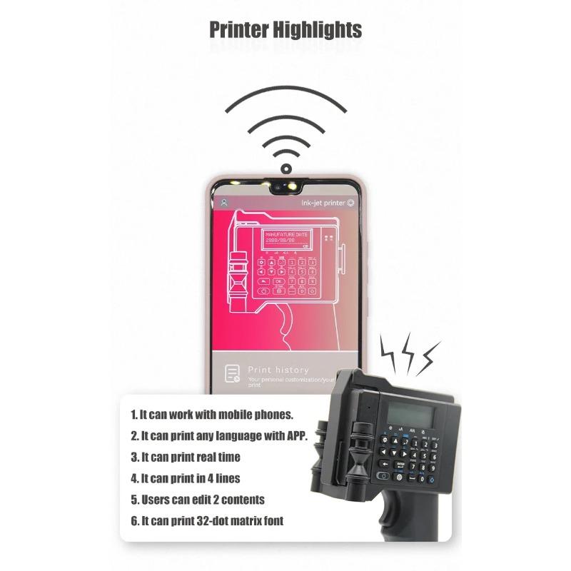 EU Smart Handheld Inkjet Printer Clear/Fast Print: Production Date, Batch No.,Graphics Portable, Easy-Use For EU Packaging/Labels