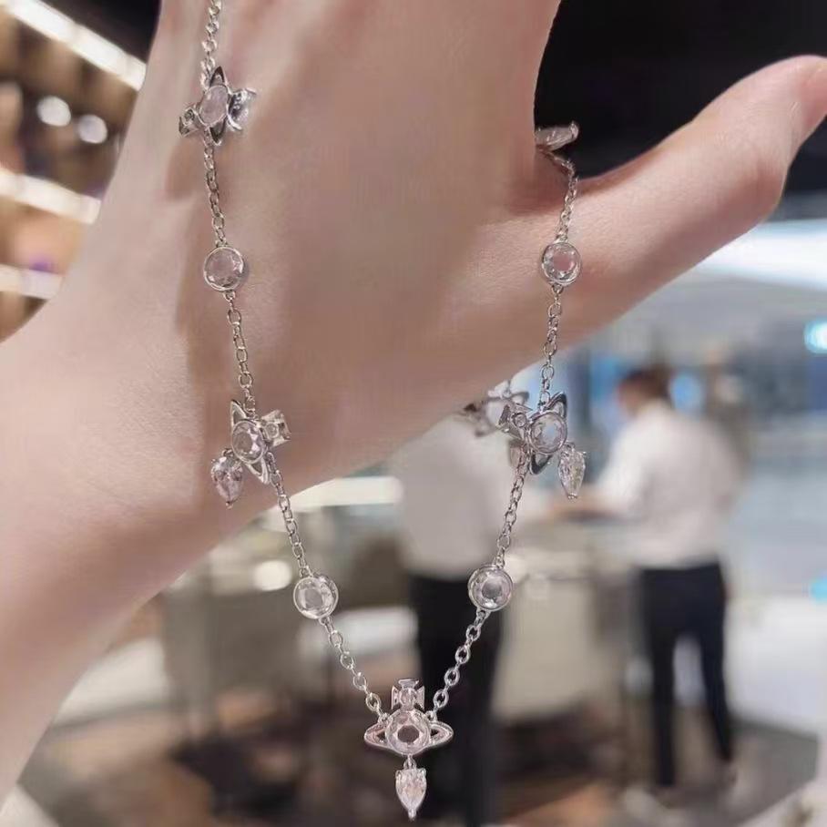 High-Edition Marquise-Cut Diamond Drop Necklace & Bracelet Set: Elegant Women's Light Luxury Fashion Clavicle Chain