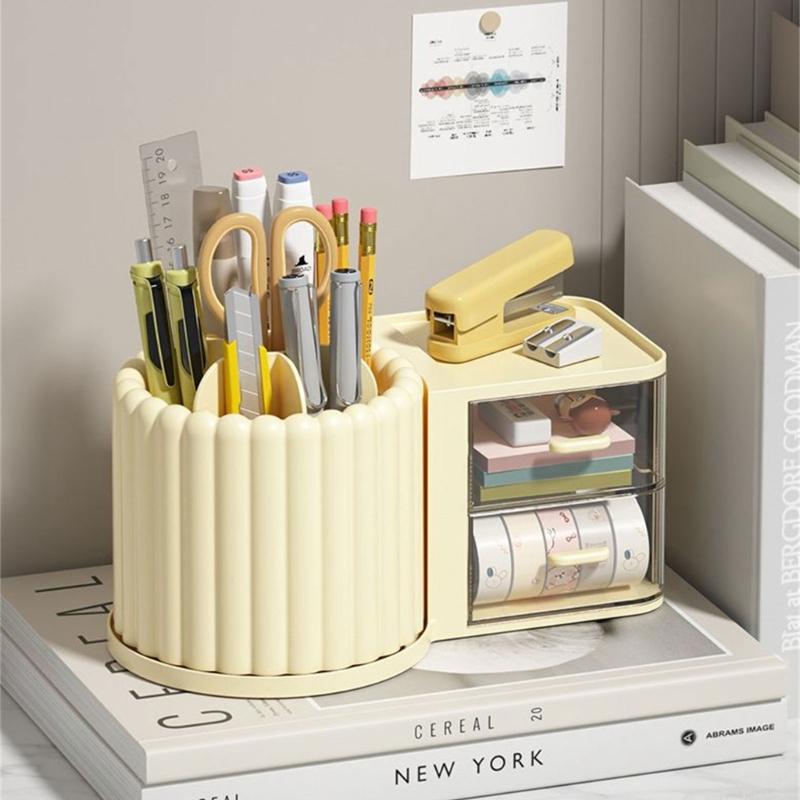 Large Capacity Rotating Pen Holder Desktop Drawer Makeup Organizer Stationery Box Case School Office Desk Storage Shelf