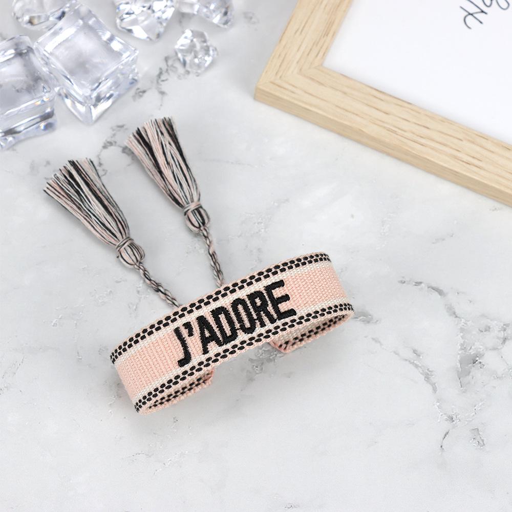 J'adore Bracelet: Embroidered Letter Tassel Wristband for Women & Couples