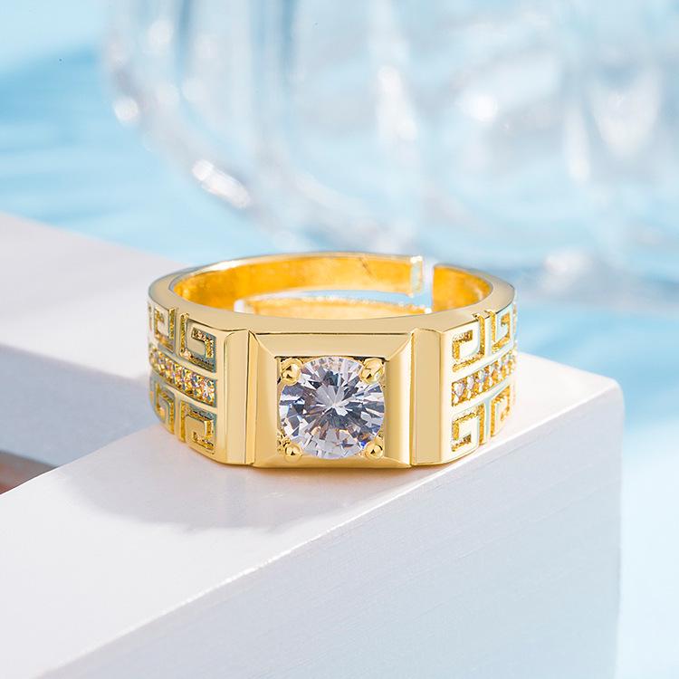 Adjustable Gold-Plated Wedding Rings with Diamonds & Cubic Zirconia for Men and Women