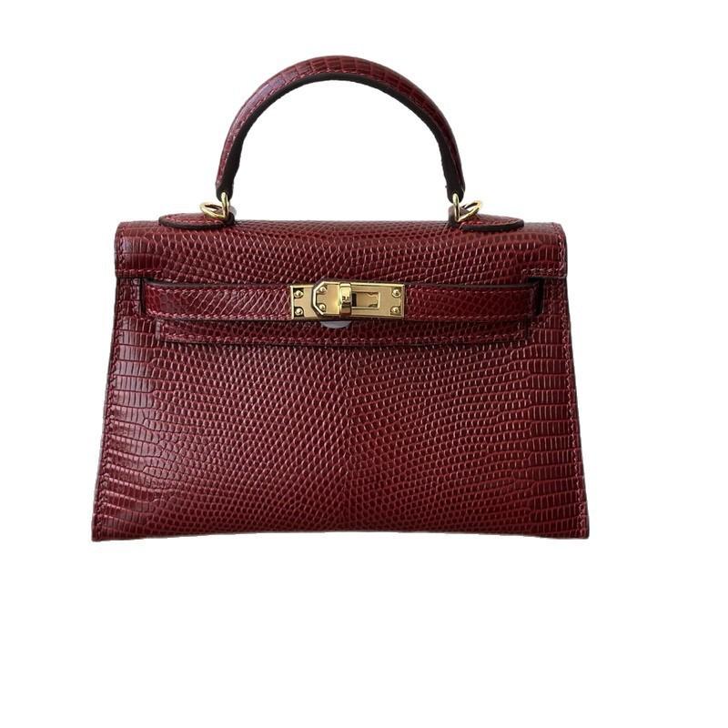 2025 New 19cm Second-generation Kelli Bag Lizard Pattern Cowhide Genuine Leather Single-shoulder Cross-slung Handbag Small Square Women