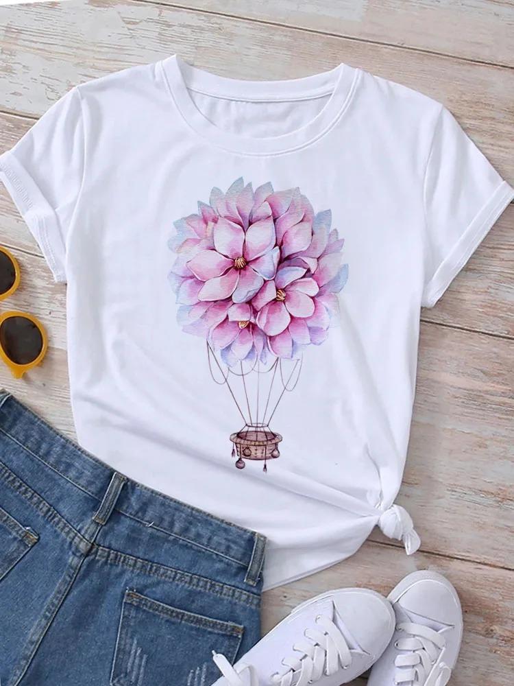 New Butterflies Balloons Print T-Shirt Fashion Harajuku White Graphic Tees Casual Short Sleeve Lady Y2k Tops Women's Clothing