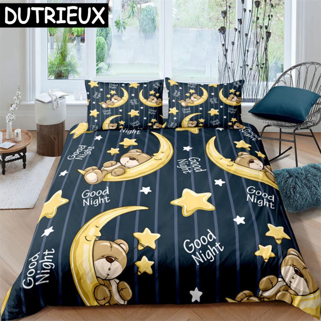 Teddy Bear Pattern Bedding Set Simple Bedspread Pillowcase Cartoon Home Textile Children Adult Bedroom Decoration