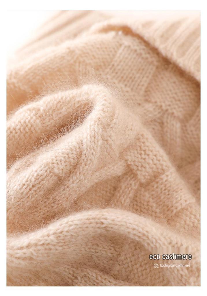 Cashmere Women's Cable Knit Fold-Up Hat with Ear Protection - 2025 Spring Collection