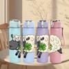 1PC Fluffy Cartoon Sheep Farm Animal Print 750ml Color Plastic Sports Water Bottle Leakproof Flip Straw Lid Suitable for Sports Office Home Use