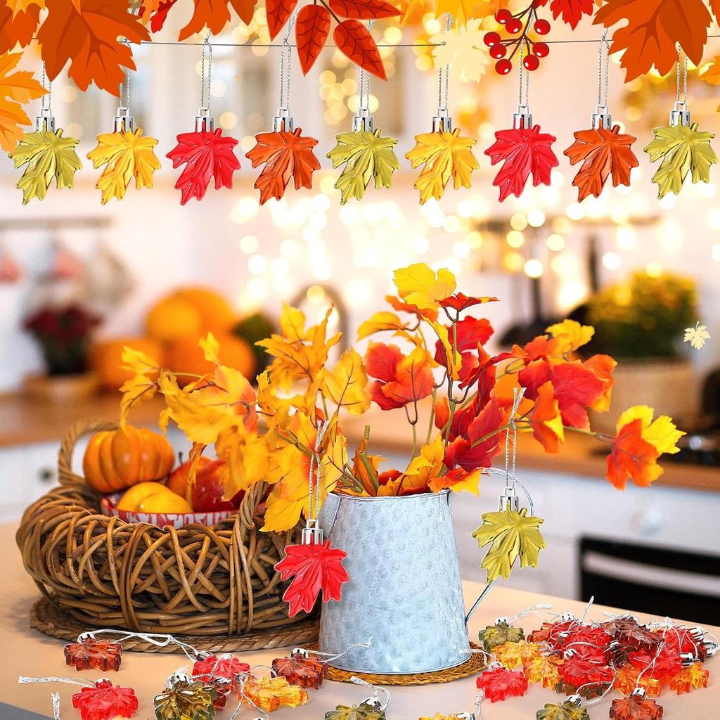 JULMELON 24 Pcs Fall Maple Leaf Ornaments, Thanksgiving Maple Leaf Tree Hanging Pendant Acrylic Hanging Ornaments for Autumn Harvest Small Tree Home