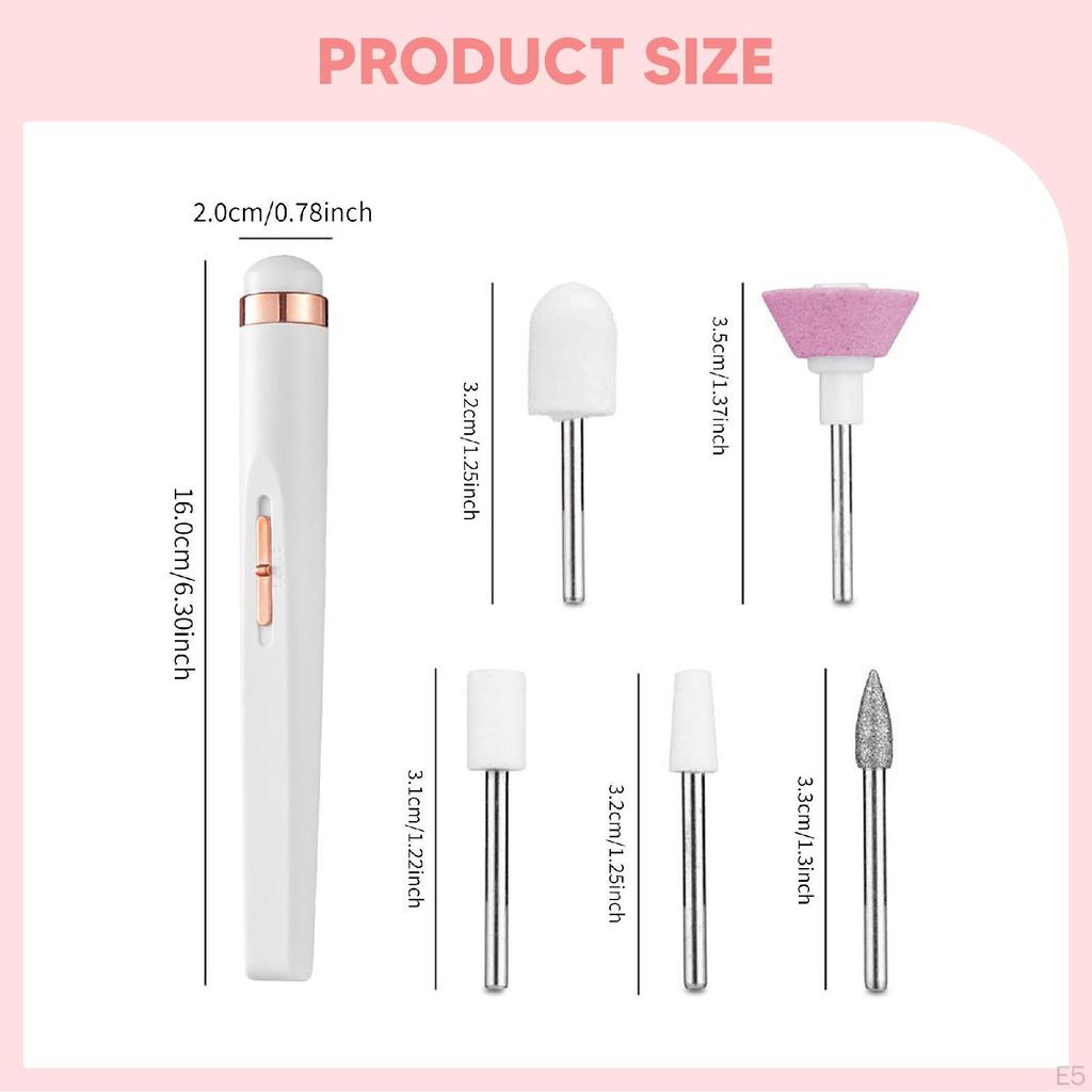 Electric Nail Drill File Set Compact with 5 Bits for Acrylic Gel Nails Portable