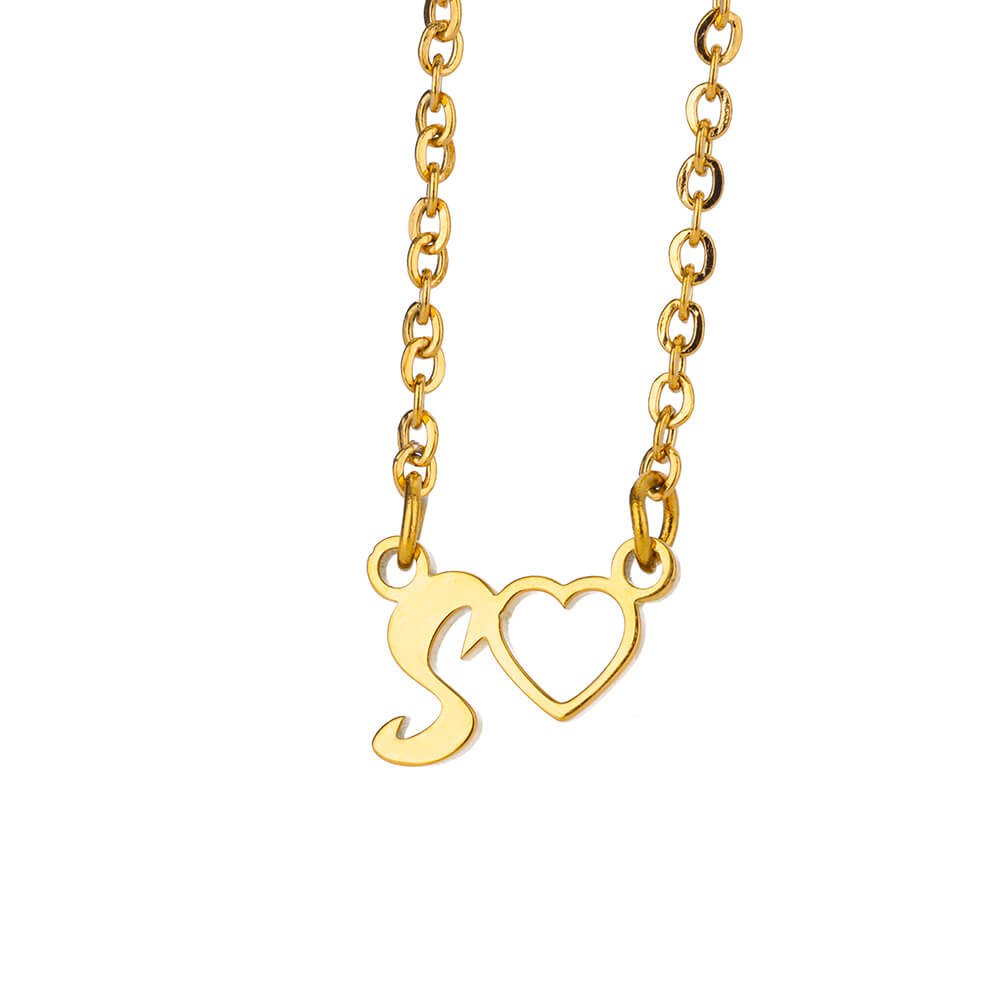 Fashion Initial Pendant Necklace For Women Letter Name Hollow Out Heart Charm Stainless Steel Gold Color Chain Jewelry Gift