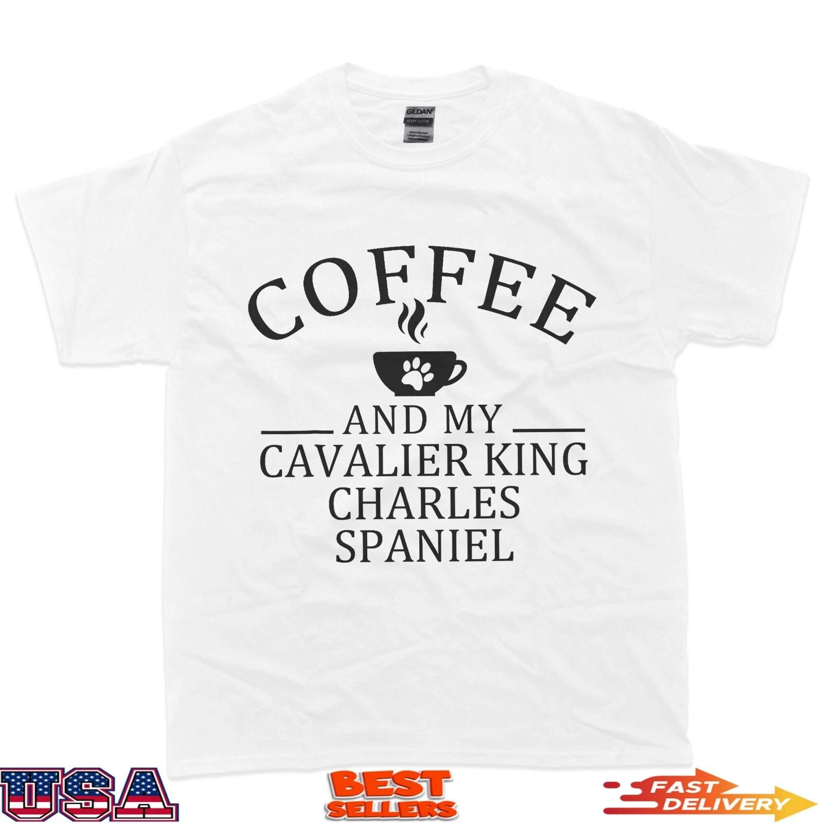 Cavalier king charles spaniel dog and coffee T-Shirt 2XL