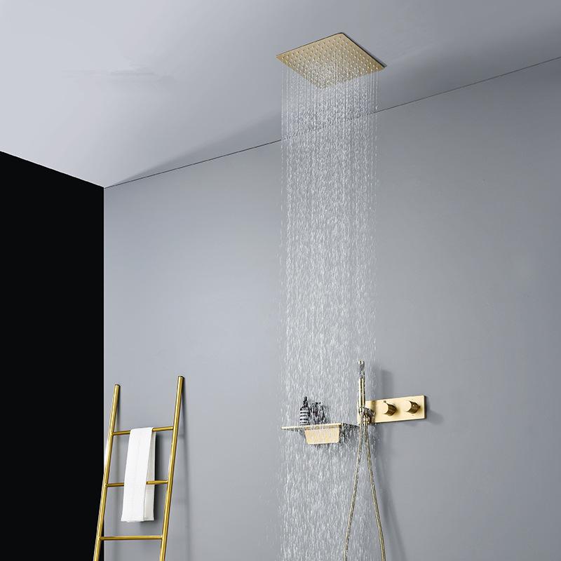 Bathroom Shower Faucet Set Brass Wall Mounted Gray Rainfall style Shower Brush Gold /Gray Finished 2 Functions Shower Faucet