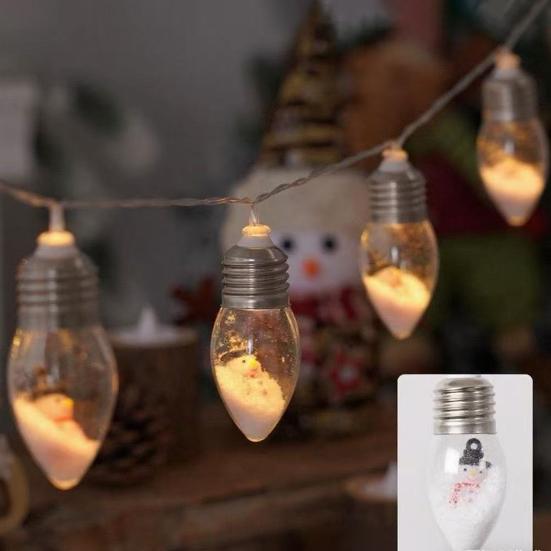 Christmas Snow Ball String Lights Vintage 10/20 LED Bulbs String Light with Snow Scene for Home Patio Fireplace Xmas Tree Decor