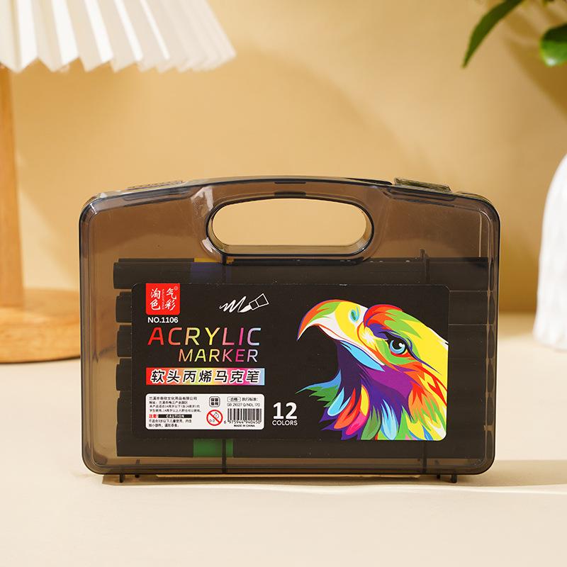 80-12 Barev Černá Krabička Měkké Hroty Akrylové Fixy, Neprosakující Mísitelné Barvicí Fixy, Dětské DIY Graffiti Kreslení Akvarelové Fixy
