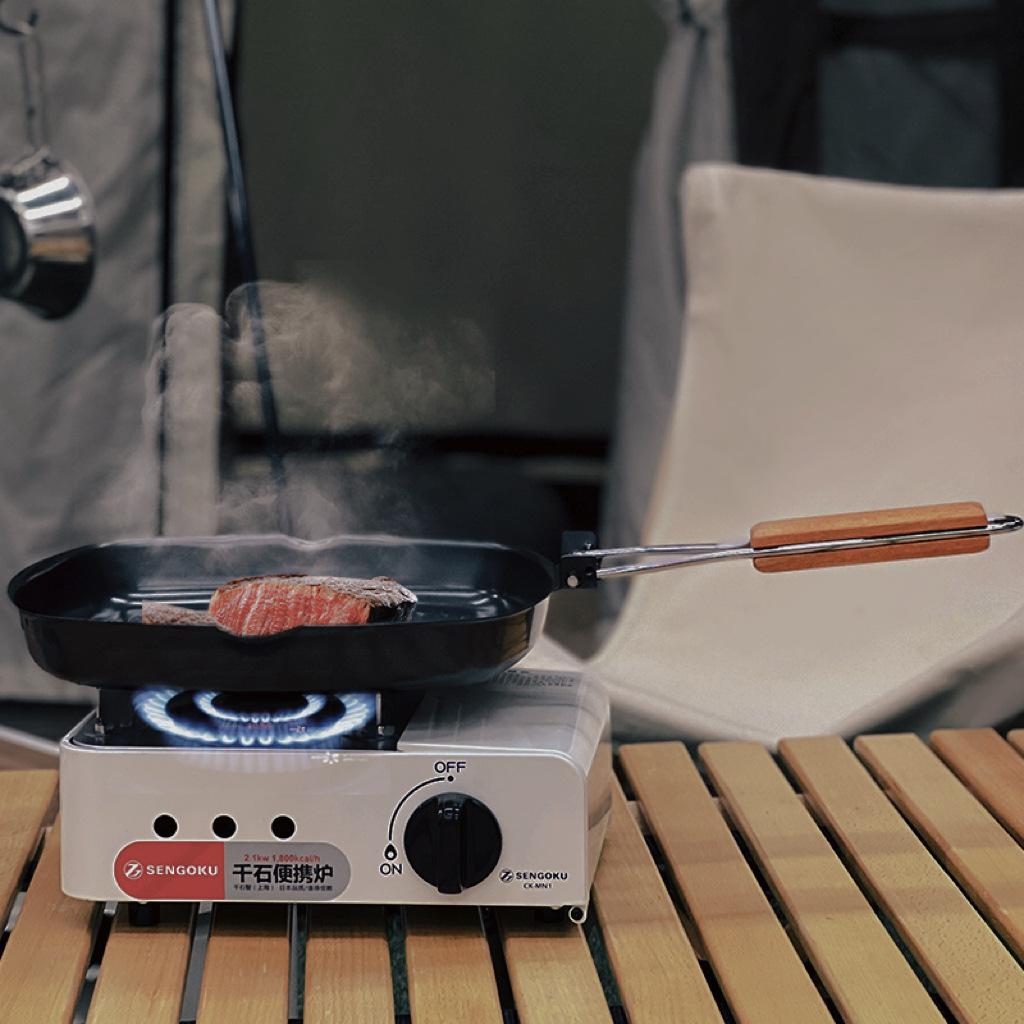 Camping Cookware Frying Pan Durable Non-Stick Grilling Pan with Folding Handle Portable Outdoor Hiking Picnic Cooking Equipment