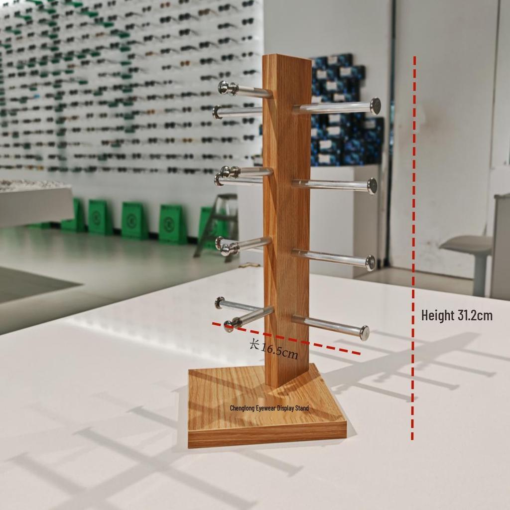 Wooden Double-Row Sunglasses Display Stand for Wayfarer Glasses