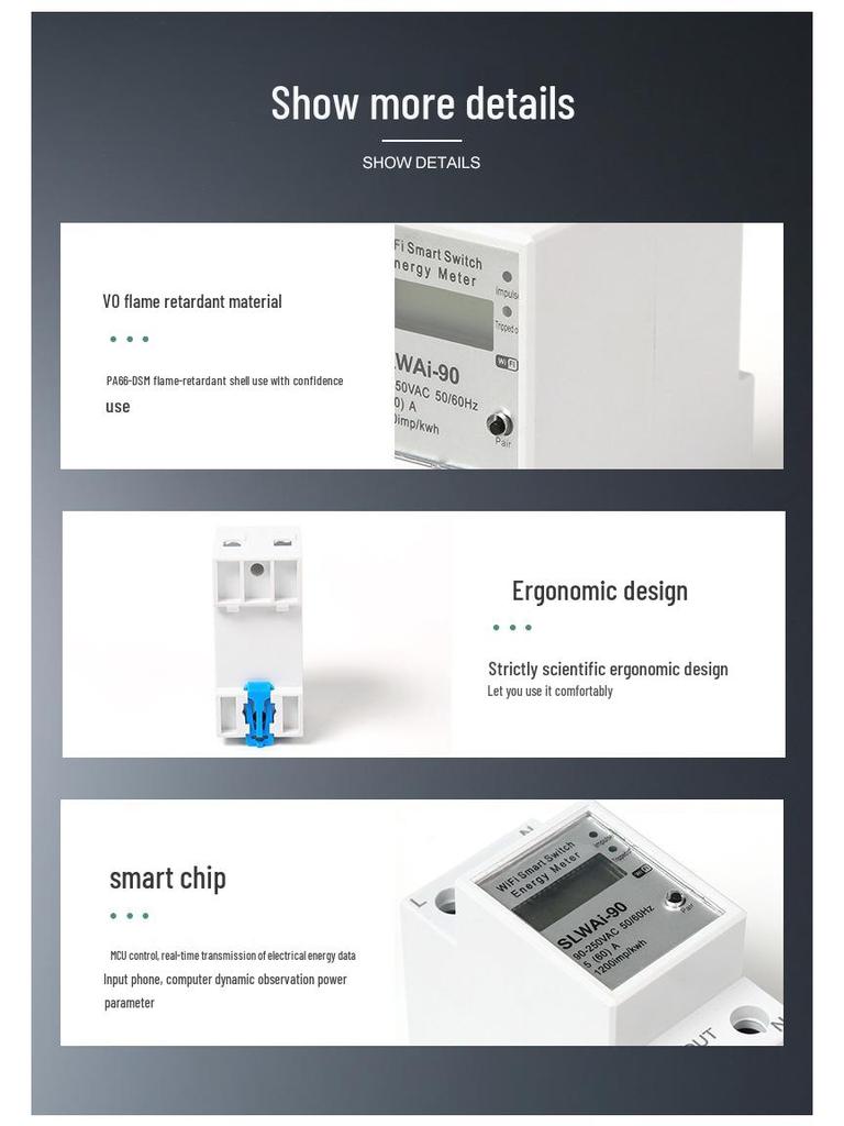 Tuya Smart WiFi 220V Multifunctional Digital Electricity Meter with Remote Control and DIN Rail Mount