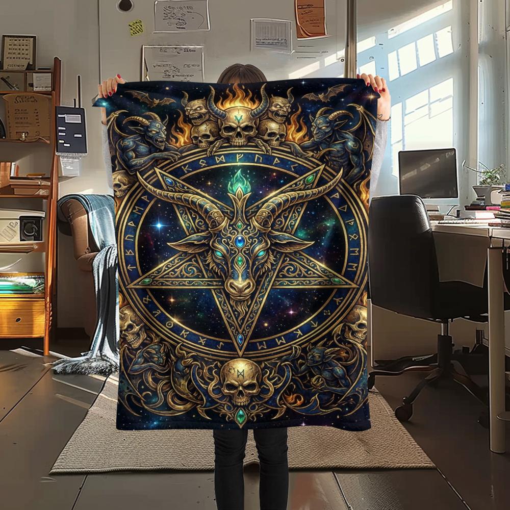 1Pc Satan's Pentagram Print Flannel Blanket, High quality Comfortable for All Seasons, Home Decor, Warmth and Comfort, Perfect for Christmas Gifts138