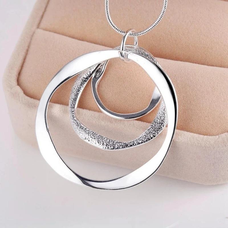 

Women Minimalist Three Interlocking Circles Pendant Snake Chain Necklace 1pcs серебряный