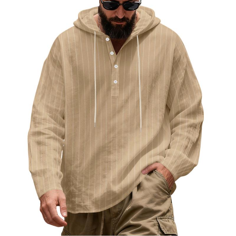 

Spring Autumn Men s Hooded Shirts Striped Loose Casual Sports Shirt Men M хакі